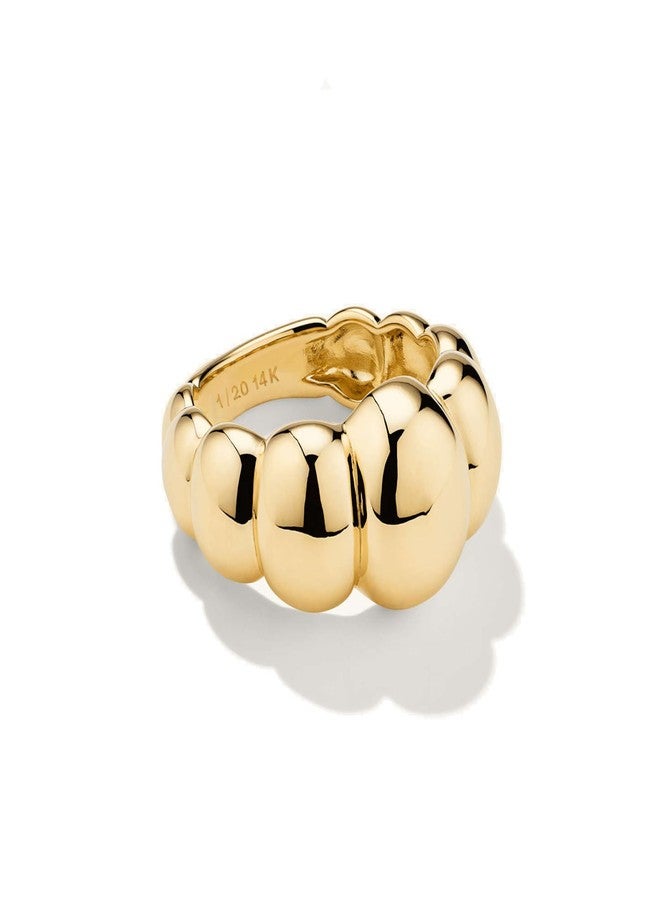 NOKMIT 14K Gold Filled Chunky Statement Rings for Women Cute Puffy Dome Croissant Thumb Band Non Tarnish Comfort Fit Size 5-10, 7, Gold, No Gemstone - Image 1