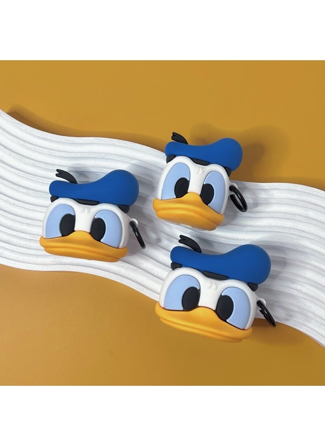 Generic - Cute Cartoon Duck AirPods Pro For Apple Bluetooth Headset 2/3/4 Generation Silicone Protective Cover For Cute-Color:Blue Cap Carto Duck Hook-Applicable Model:AirPods 4(2024) - Image 1