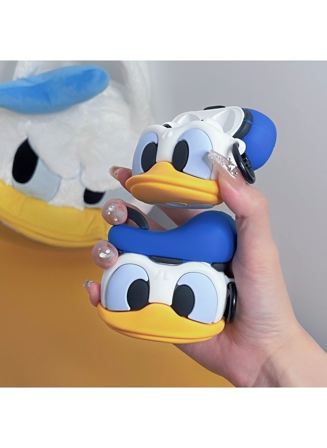 Generic - Cute Cartoon Duck AirPods Pro For Apple Bluetooth Headset 2/3/4 Generation Silicone Protective Cover For Cute-Color:Blue Cap Carto Duck Hook-Applicable Model:AirPods 4(2024) - Image 1