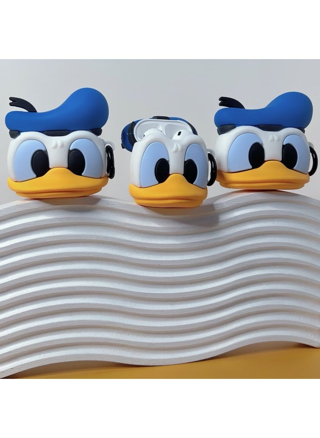 Generic - Cute Cartoon Duck AirPods Pro For Apple Bluetooth Headset 2/3/4 Generation Silicone Protective Cover For Cute-Color:Blue Cap Carto Duck Hook-Applicable Model:AirPods 4(2024) - Image 1
