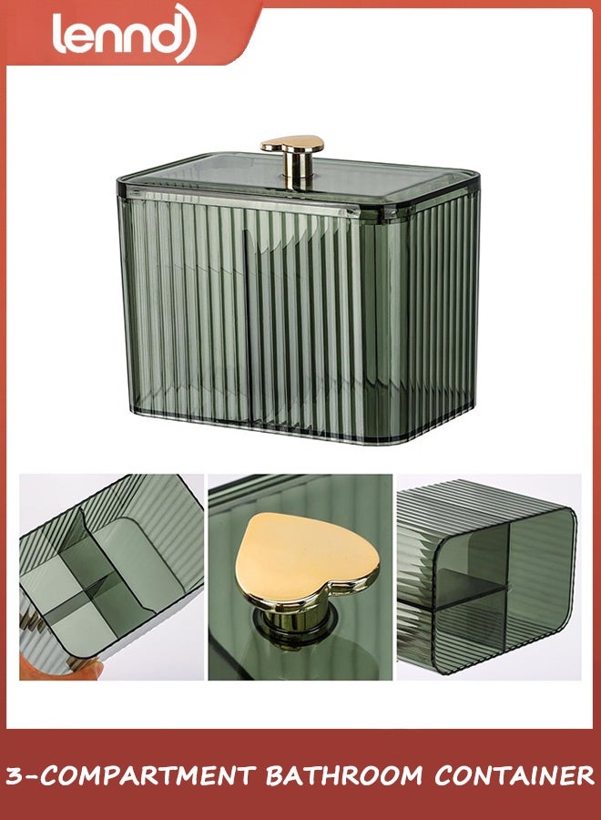 LENND Bathroom Jars Qtip Holder Apothecary Jars Acrylic Cotton Ball Holder Clear Bathroom，Swabs Dispenser,3 Grids Apothecary Jar Organizer - Image 4