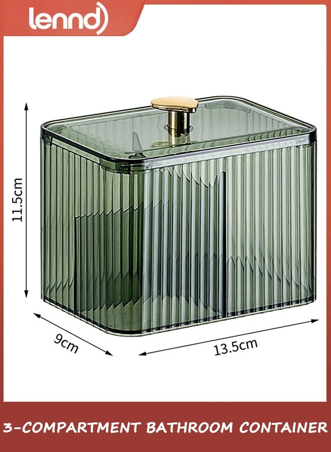 LENND Bathroom Jars Qtip Holder Apothecary Jars Acrylic Cotton Ball Holder Clear Bathroom，Swabs Dispenser,3 Grids Apothecary Jar Organizer - Image 3