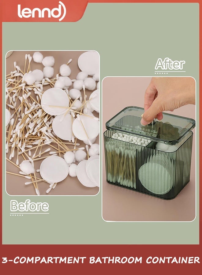 LENND Bathroom Jars Qtip Holder Apothecary Jars Acrylic Cotton Ball Holder Clear Bathroom，Swabs Dispenser,3 Grids Apothecary Jar Organizer - Image 5