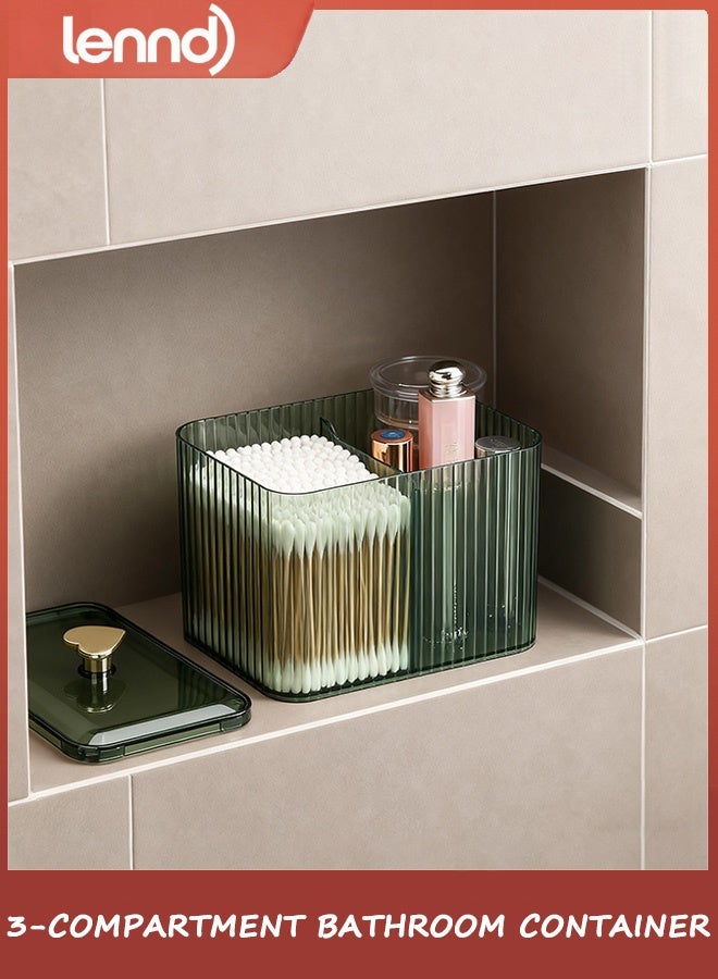 LENND Bathroom Jars Qtip Holder Apothecary Jars Acrylic Cotton Ball Holder Clear Bathroom，Swabs Dispenser,3 Grids Apothecary Jar Organizer - Image 1