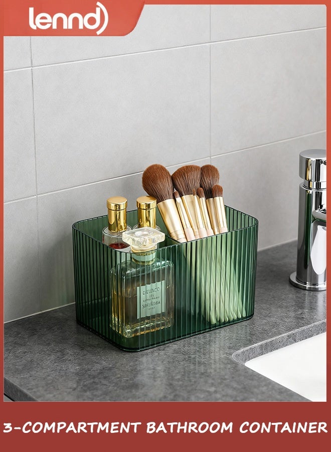 LENND Bathroom Jars Qtip Holder Apothecary Jars Acrylic Cotton Ball Holder Clear Bathroom，Swabs Dispenser,3 Grids Apothecary Jar Organizer - Image 2