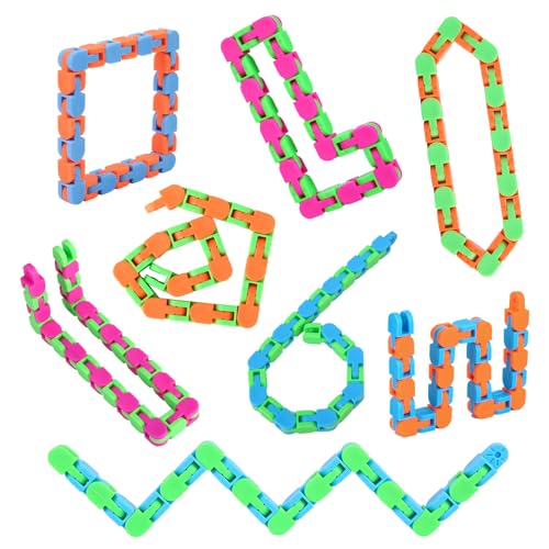 Abodhu 8Pcs 24Links Fidgets Wacky Tracks Fidget Toys for Kids Valentines Day Gifts Classroom Gifts School Easter Stocking Stuffers Plastic Sensory Autism Snap Fidget Click Snake Toys for Adults Travel 11inch - Image 1