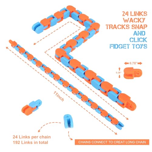 Abodhu 8Pcs 24Links Fidgets Wacky Tracks Fidget Toys for Kids Valentines Day Gifts Classroom Gifts School Easter Stocking Stuffers Plastic Sensory Autism Snap Fidget Click Snake Toys for Adults Travel 11inch - Image 5