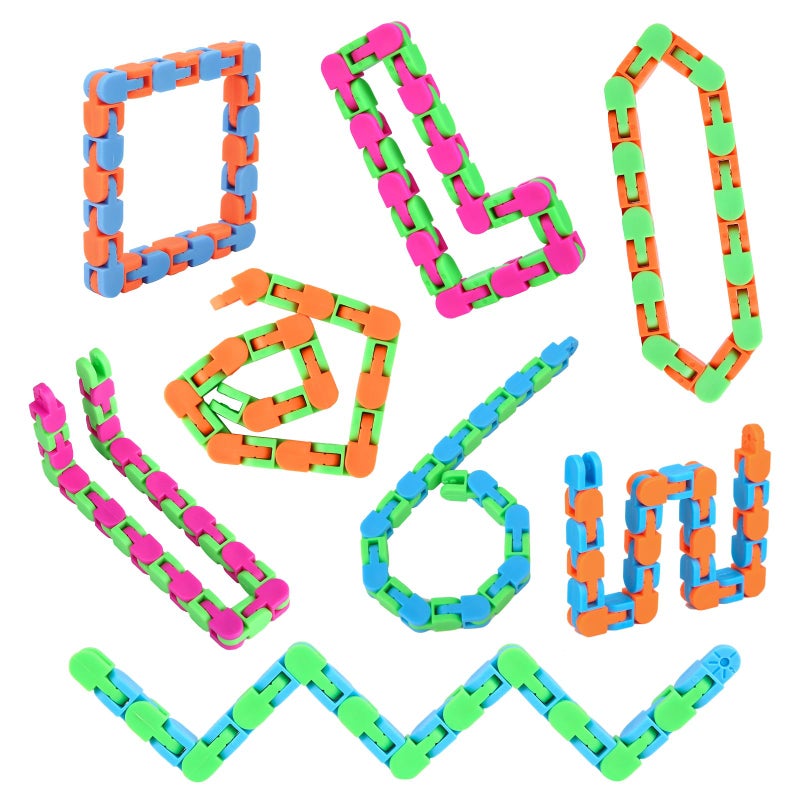 Abodhu 8Pcs 24Links Fidgets Wacky Tracks Fidget Toys for Kids Valentines Day Gifts Classroom Gifts School Easter Stocking Stuffers Plastic Sensory Autism Snap Fidget Click Snake Toys for Adults Travel 11inch - Image 3