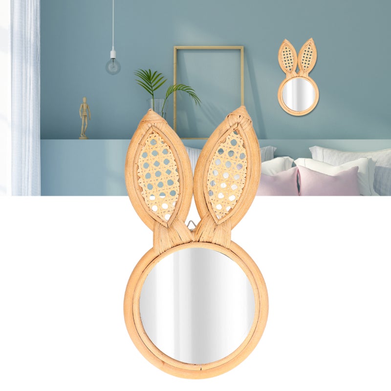 Decorative Mirror Cute Bunny Shape Exquisite Rattan Hanging Wall Mirror for Makeup Home Bedroom Decoration Gift - Image 2