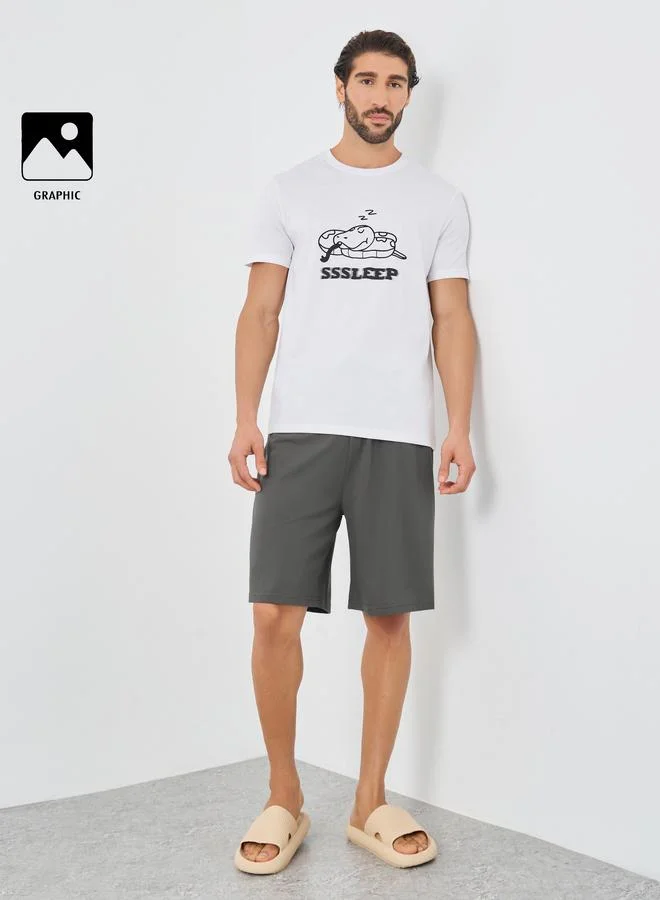 Styli Styli Graphic Print T-Shirt and Shorts Pyjama Set