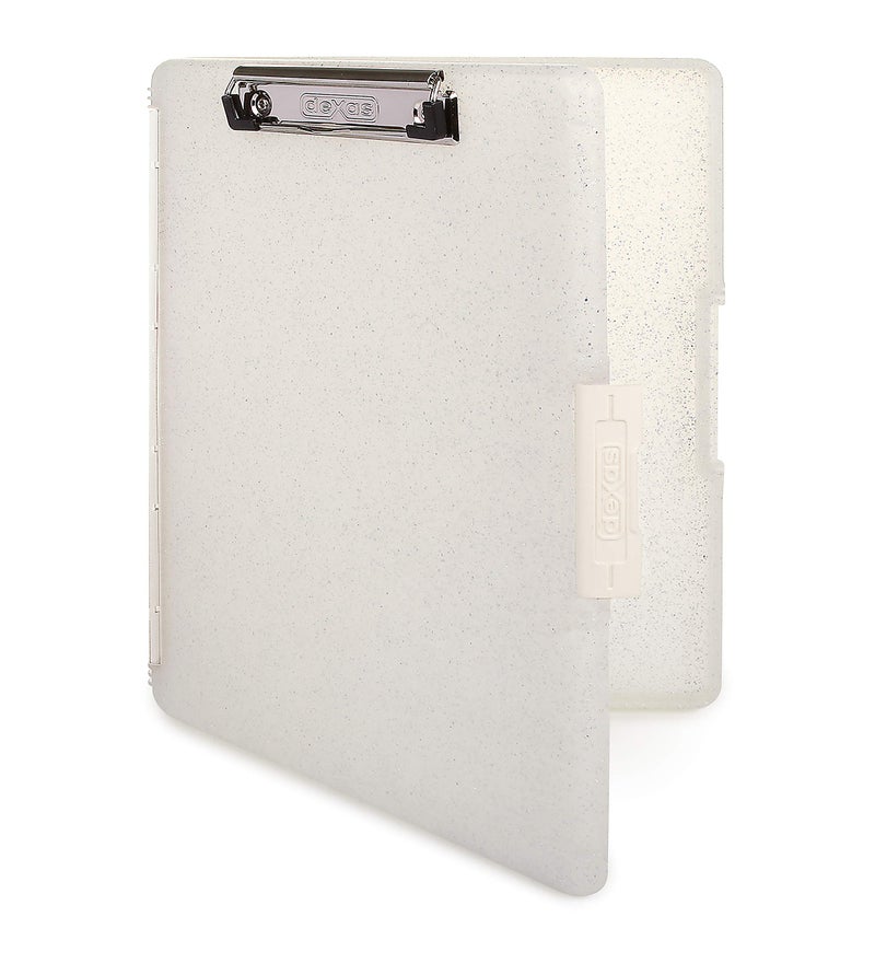 Dexas Slimcase 2 Plastic Clipboard with Storage and Side Opening Natural Glitter White Binding Office Supplies Clipboards to Organize Carry and Store A4 Holder Nursing Clipboards