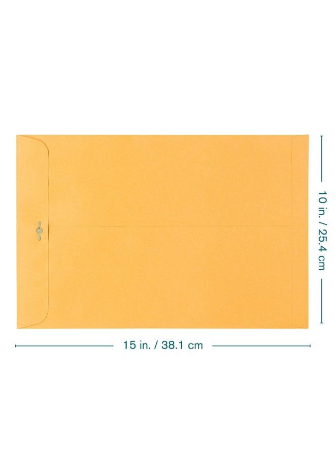 EnDoc 10 x 15 Clasp Envelopes - Brown Kraft Catalog Mailing Gummed Seal Envelope - 28lb Heavyweight 10x15 Inches Manila Envelopes for Home, Office, Business, Legal or School - 100 Pack - Image 2