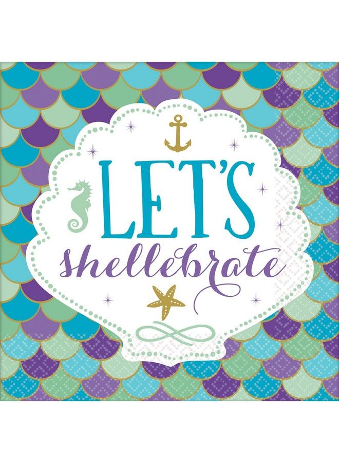 Amscan 511975 Luncheon Napkins ; Mermaid Wishes Collection ; 6.5" X 6.5" ; 16 Pcs ; Birthday, Multicolor - Image 2