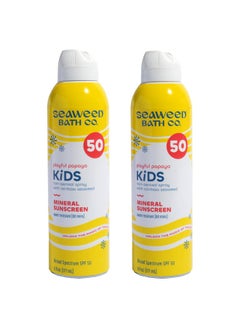 ذا سي ويد باث كو. شركة Seaweed Bath Co. Kids Mineral Spf 50 بخاخ واقي من الشمس واسع الطيف 6 أونصة (عبوة من 2) معطرة بالبابايا، مقاومة للماء، تركيبة حساسة خالية من الدموع مع أكسيد الزنك، أعشاب بحرية قوس قزح، بطيخ  - Image 1