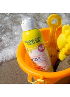 ذا سي ويد باث كو. شركة Seaweed Bath Co. Kids Mineral Spf 50 بخاخ واقي من الشمس واسع الطيف 6 أونصة (عبوة من 2) معطرة بالبابايا، مقاومة للماء، تركيبة حساسة خالية من الدموع مع أكسيد الزنك، أعشاب بحرية قوس قزح، بطيخ  - Image 4