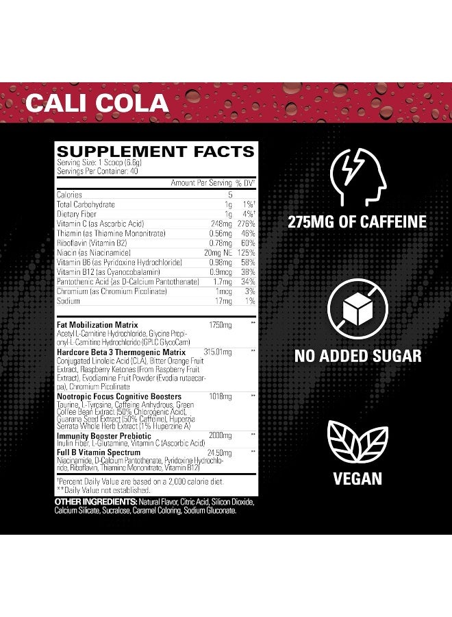 EHP Labs Oxyshred Hardcore Thermogenic Fat Burner | Weight Loss Supplement | Energy Booster | Pre Workout | Metabolism Booster | Water Cut | Added L-Carnitine & Cla 40 Servings (Cali Cola) - Image 2