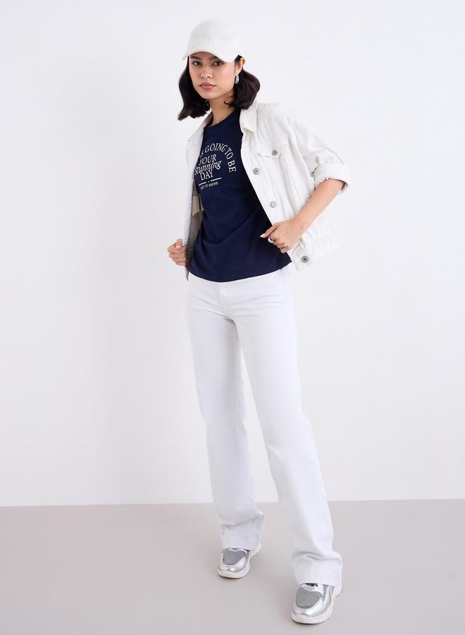 Styli Slogan Print Regular Fit 100% Cotton T-Shirt - Image 2