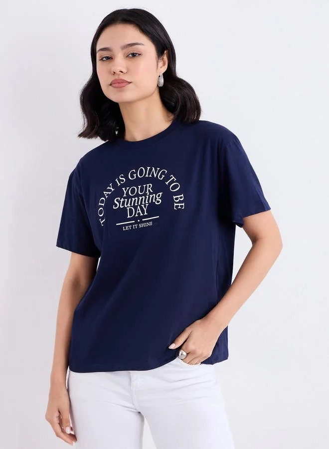Styli Styli Slogan Print Regular Fit T-Shirt
