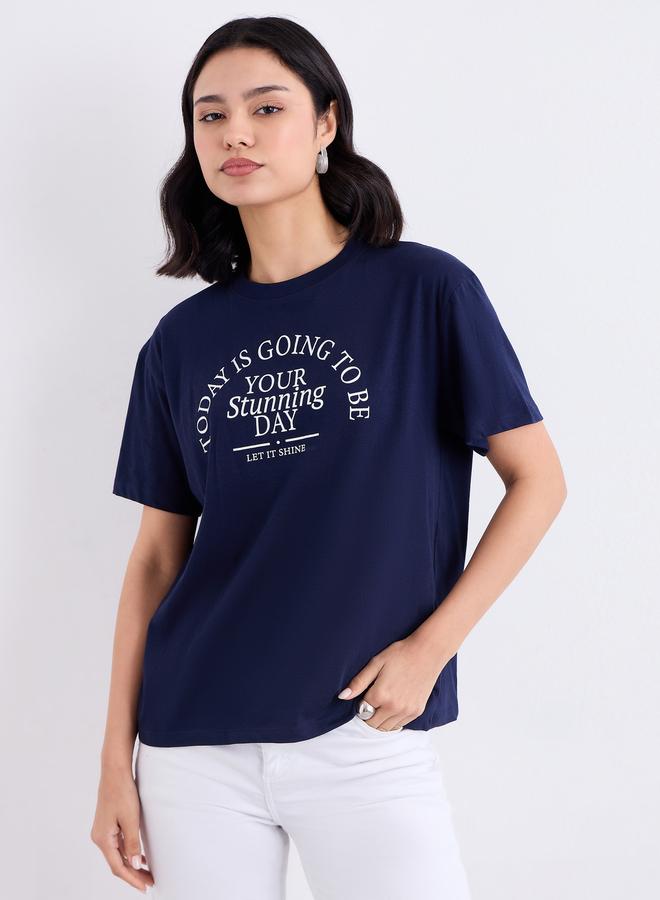 Styli Slogan Print Regular Fit 100% Cotton T-Shirt - Image 3
