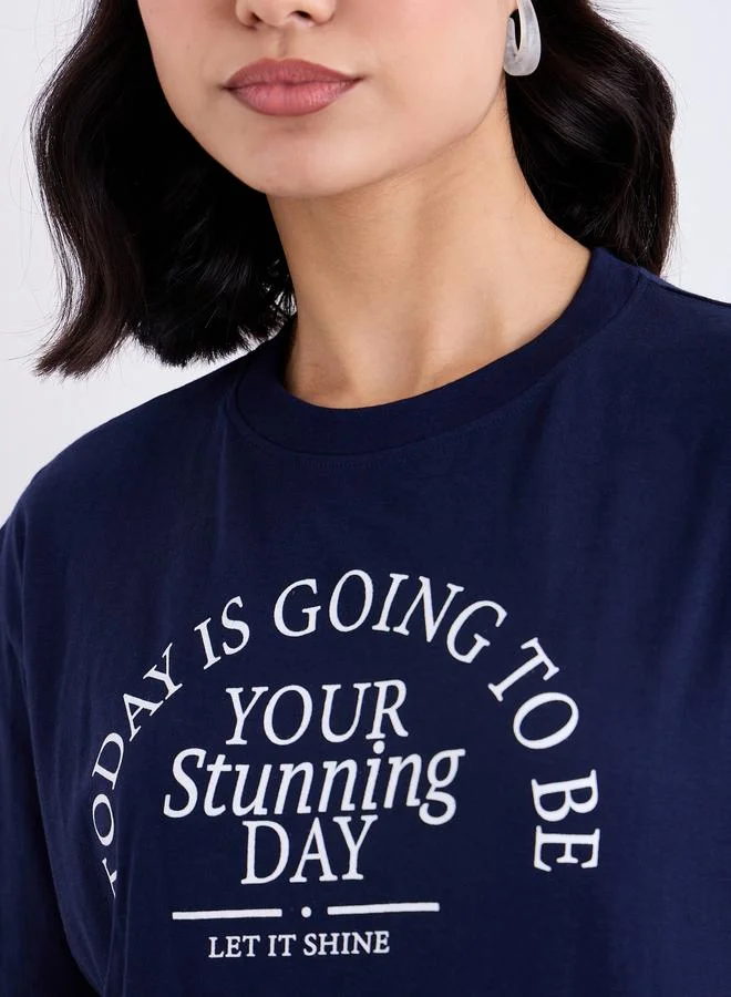 Styli Styli Slogan Print Regular Fit T-Shirt