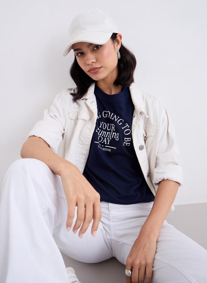 Styli Slogan Print Regular Fit 100% Cotton T-Shirt - Image 1