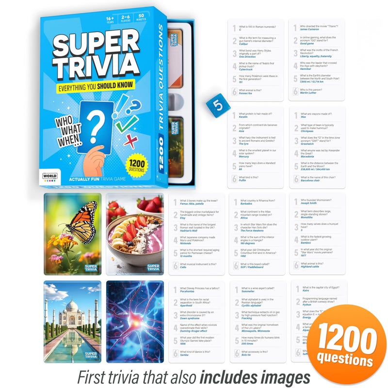 The World Game Super Trivia Game for Adults with 1200 Questions - Fun Easter Board Game for Adults - Family Road Trip Travel Game for the Pursuit of Trivial Knowledge - Image 2