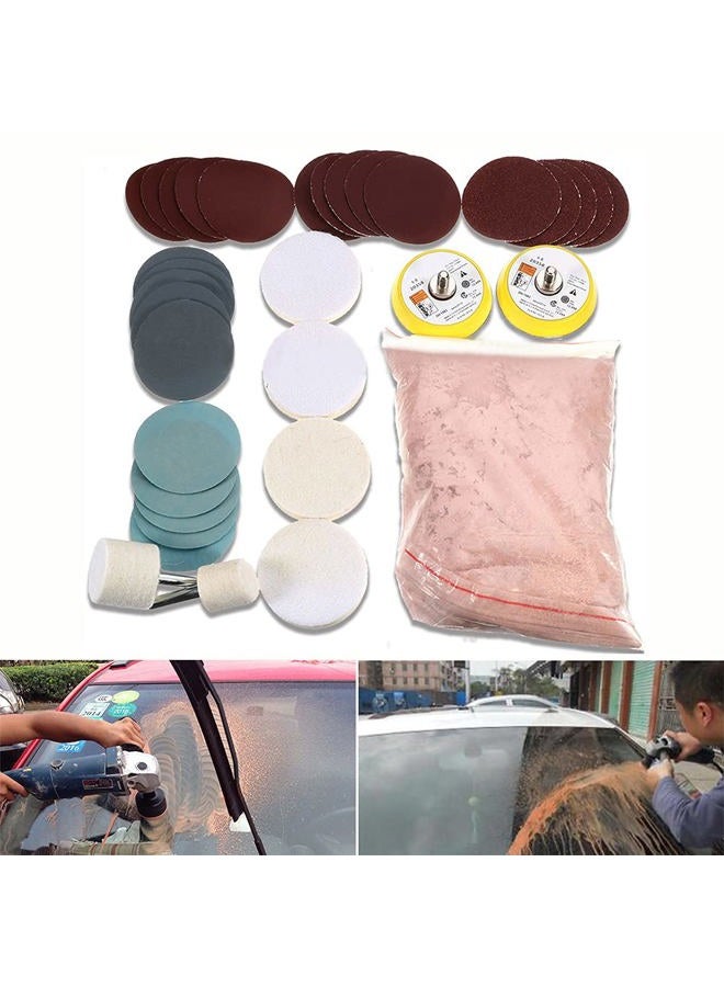 Tookie Glass Polishing Kit, 34Pcs/Set Multifunctional Scratch Remover Window Repair Tool, Cerium Oxide Polishing Powder Polishing Pad and Wheel for Windscreen and Glass - Image 3