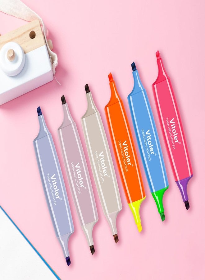 Vitoler 6 Pcs Highlighters Aesthetic Bible Highlighters,12 Assorted Colors Pastel Highlighter, 2 in 1 Dual Tip Bible Highlighter No Bleed,Chisel Tip Marker Pens for Office Supplies - Image 3