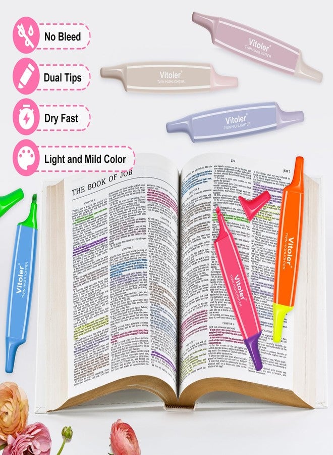 Vitoler 6 Pcs Highlighters Aesthetic Bible Highlighters,12 Assorted Colors Pastel Highlighter, 2 in 1 Dual Tip Bible Highlighter No Bleed,Chisel Tip Marker Pens for Office Supplies - Image 4