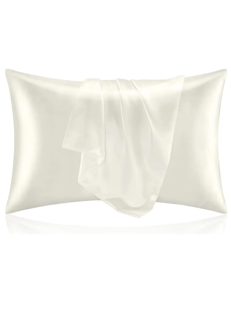 MahMir MahMir® Silk Satin Pillowcase for Hair and Skin Queen Ivory White Silk Pillowcase 2 Pack 76L x 51W CM (30x20 Inches) - Satin Pillow Cases Set of 2 with Envelope Closure ( 2pcs Ivory White)