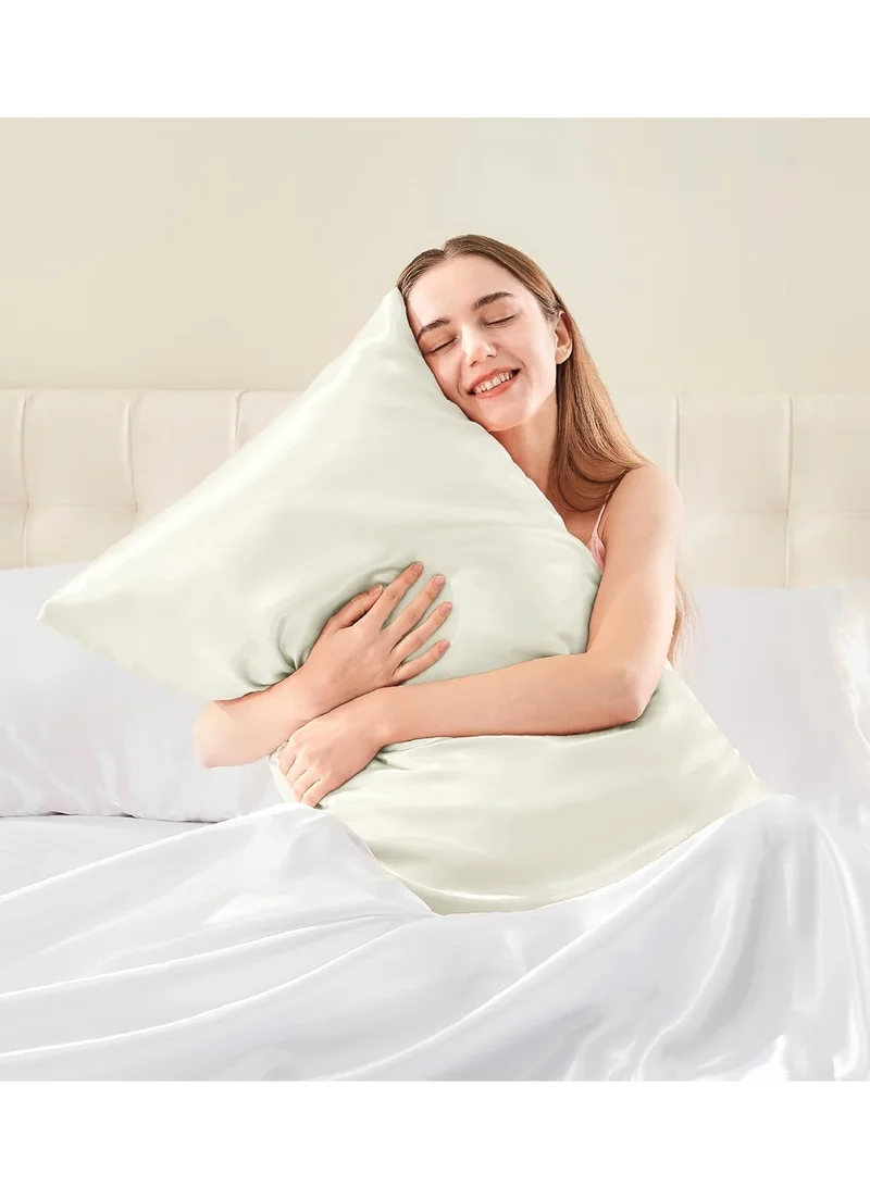 MahMir MahMir® Silk Satin Pillowcase for Hair and Skin Queen Ivory White Silk Pillowcase 2 Pack 76L x 51W CM (30x20 Inches) - Satin Pillow Cases Set of 2 with Envelope Closure ( 2pcs Ivory White)