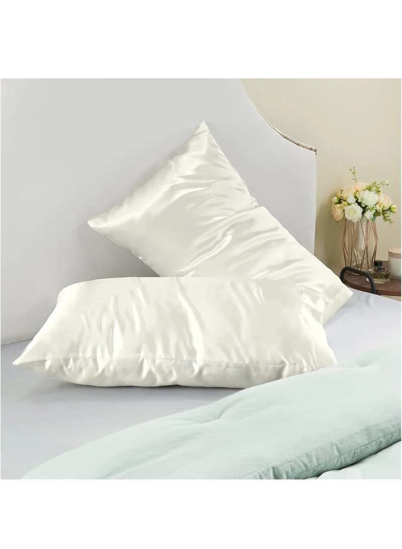 Mahmir Ivory MahMir® Silk Satin Pillowcase for Hair and Skin Queen Ivory White Silk Pillowcase 2 Pack 76L x 51W CM (30x20 Inches) - Satin Pillow Cases Set of 2 with Envelope Closure ( 2pcs Ivory White)  | Best Price UAE