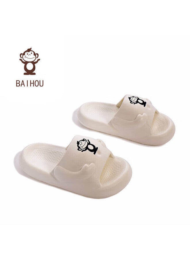Baihou Summer Cartoon Fashion Thick-soled Squishy Home Bathroom Slippers For Men And Women, 004 White, Size 36-37 - Image 1