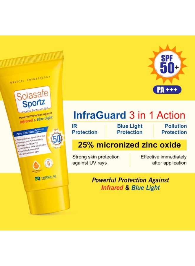 Regaliz Sunscreen For All Skin Type Sportz Physical (Zero Chemical) Sunscreen For Skin Type Gel: Advanced Spf 50+ Protection Against Uv, Blue Light And Pollution 50 g - Image 2