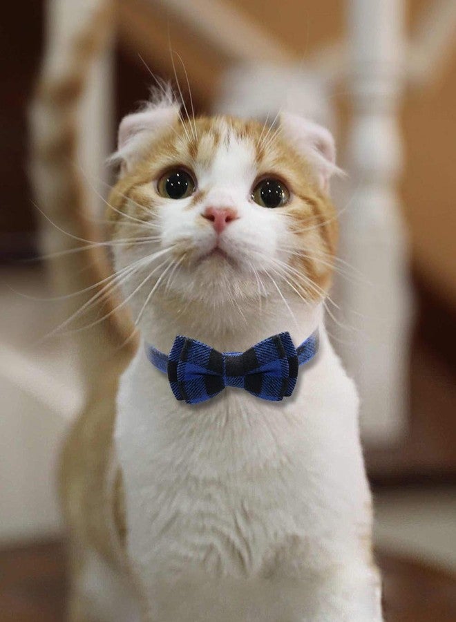 Joytale Upgraded Cat Collar with Bells, Breakaway Cat Collars with Bow Tie, 1 Pack Girl Boy Safety Plaid Kitten Collars, Blue - Image 2
