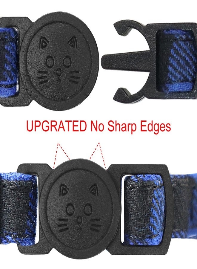 Joytale Upgraded Cat Collar with Bells, Breakaway Cat Collars with Bow Tie, 1 Pack Girl Boy Safety Plaid Kitten Collars, Blue - Image 3
