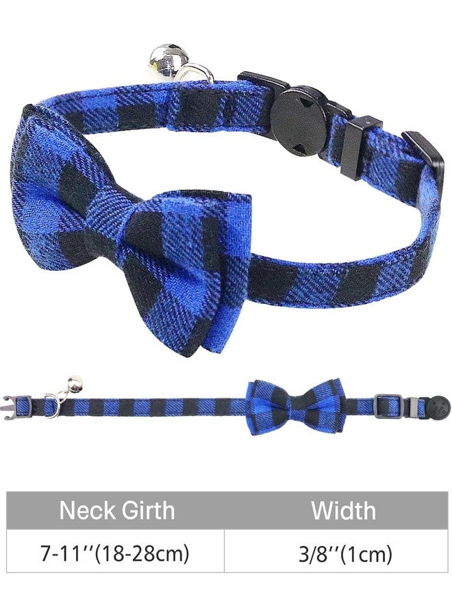 Joytale Upgraded Cat Collar with Bells, Breakaway Cat Collars with Bow Tie, 1 Pack Girl Boy Safety Plaid Kitten Collars, Blue - Image 5