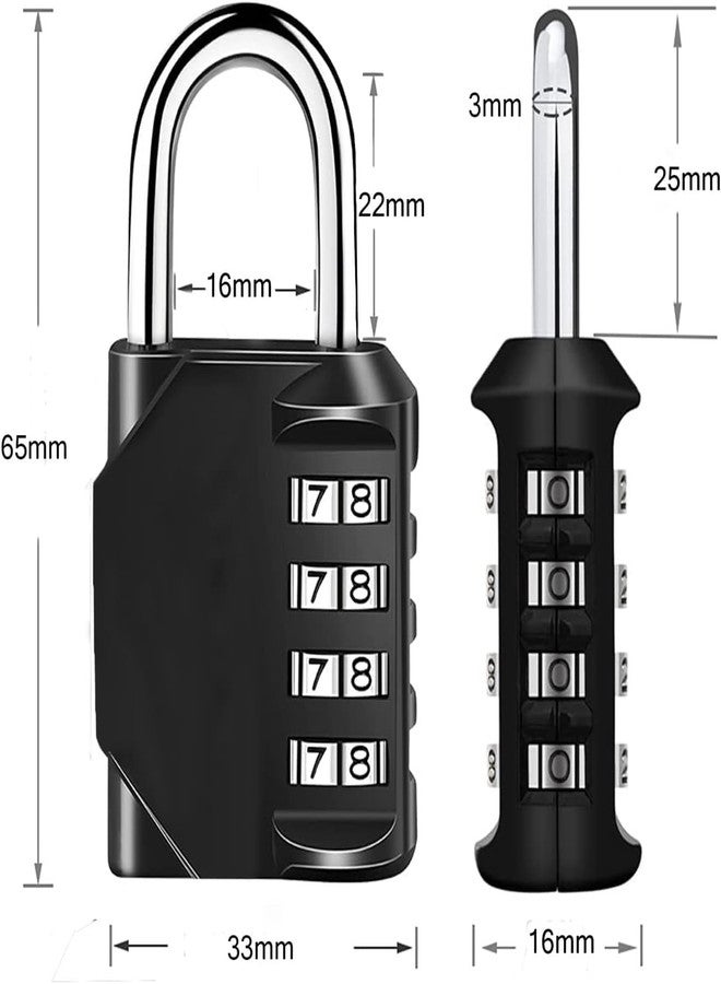 ARLICODECK 4 Digit Combination Lock, Resettable Padlock Long Shackle Luggage Lock with Luggage Tags Aluminum Alloy Luggage Tag (Black Color) - Image 2