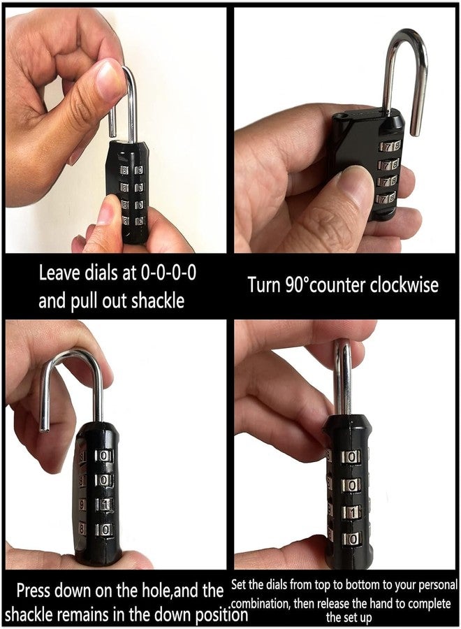 ARLICODECK 4 Digit Combination Lock, Resettable Padlock Long Shackle Luggage Lock with Luggage Tags Aluminum Alloy Luggage Tag (Black Color) - Image 4