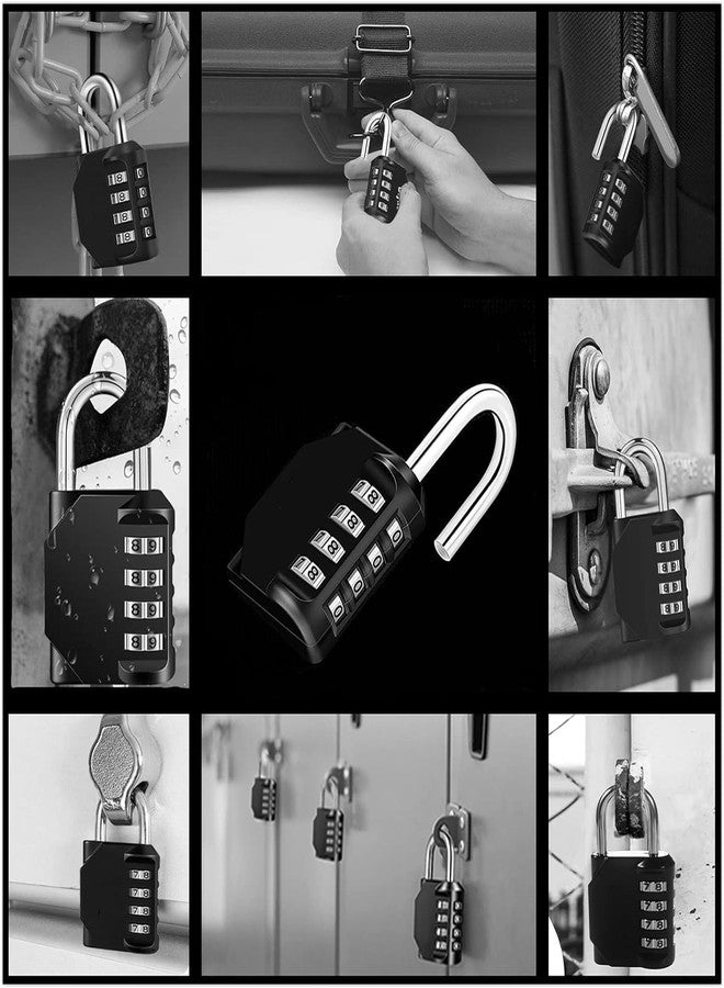 ARLICODECK 4 Digit Combination Lock, Resettable Padlock Long Shackle Luggage Lock with Luggage Tags Aluminum Alloy Luggage Tag (Black Color) - Image 5