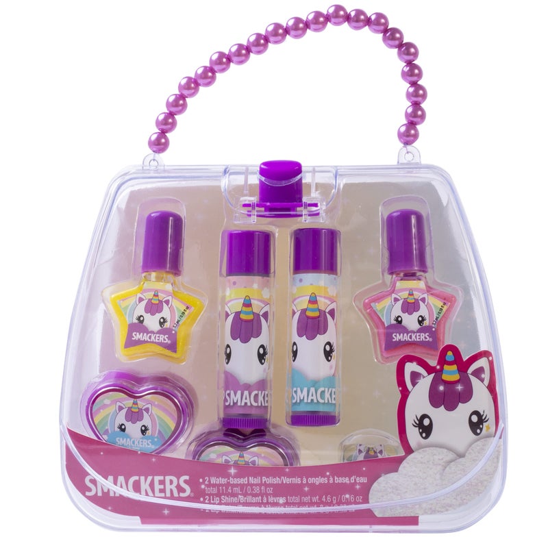 Lip Smacker Lip Smacker Unicorn Nail Polish & Flavored Lip Balm Makeup Bag for Girls | Tote | Purse | Christmas Make Up Collection | Holiday Present | Gift for Kids Set of 7 
