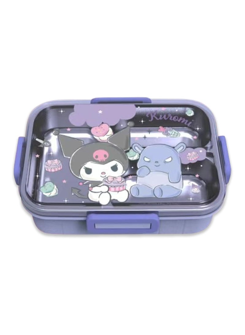 General Cartoon Cute Kuromi Printed All-in-One Bento Box with Spoon Fork Kawaii 4 Point Locking Lunch Box Container for Food Fruit Snacks  - Image 2