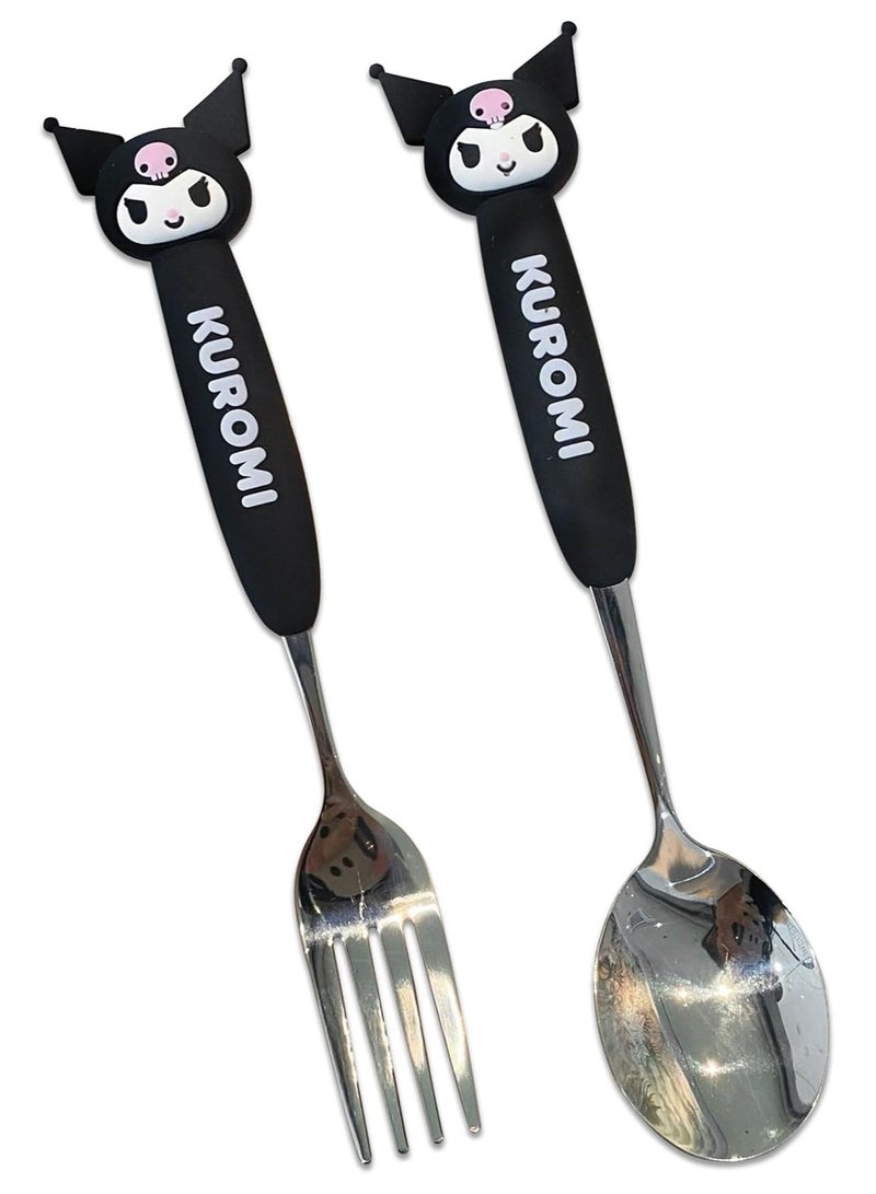 General Cartoon Cute Kuromi Printed All-in-One Bento Box with Spoon Fork Kawaii 4 Point Locking Lunch Box Container for Food Fruit Snacks  - Image 3