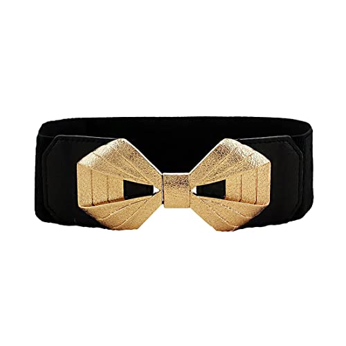 REDHORNS Elastic Fabric Waist Belt for Women Dresses Bowknot Design Stretchy Ladies Belt for Saree Girls Jeans - Free Size (LD69A_Black) - Image 1