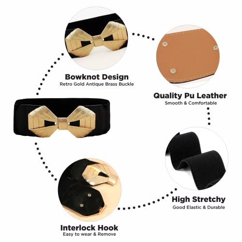REDHORNS Elastic Fabric Waist Belt for Women Dresses Bowknot Design Stretchy Ladies Belt for Saree Girls Jeans - Free Size (LD69A_Black) - Image 2