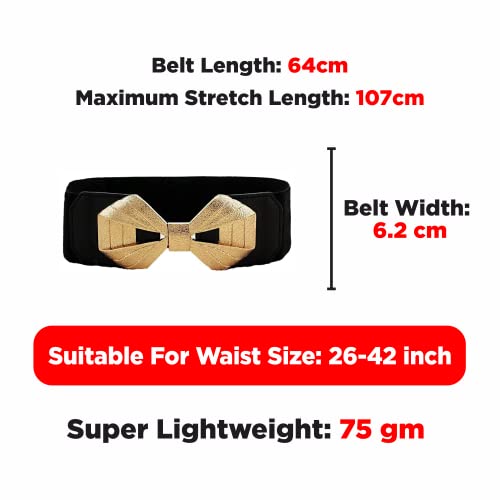 REDHORNS Elastic Fabric Waist Belt for Women Dresses Bowknot Design Stretchy Ladies Belt for Saree Girls Jeans - Free Size (LD69A_Black) - Image 3