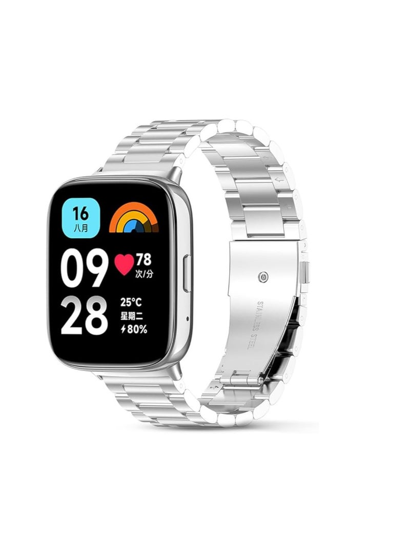 Metal Watch Strap Compatible With Redmi Watch 3 Active/Redmi Watch 3 Lite,Stainless Steel Strap Silver - Image 2