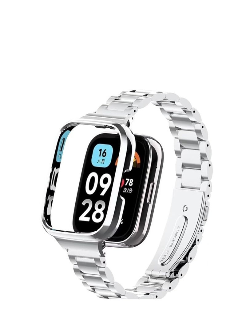 Metal Watch Strap Compatible With Redmi Watch 3 Active/Redmi Watch 3 Lite,Stainless Steel Strap Silver - Image 1