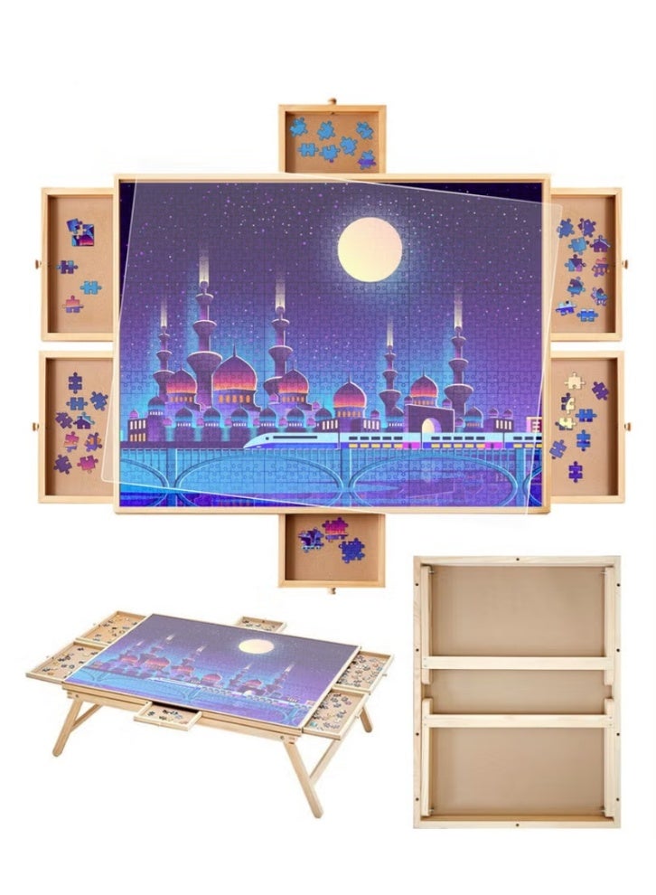 WALALLA 1500 Piece Foldable Wooden Jigsaw Puzzle Board, Portable Puzzle Table Portable Puzzle Table, 6 Drawers, PP Cover - Image 1