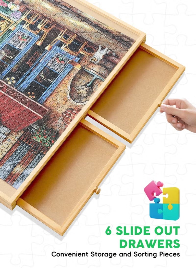WALALLA 1500 Piece Foldable Wooden Jigsaw Puzzle Board, Portable Puzzle Table Portable Puzzle Table, 6 Drawers, PP Cover - Image 4